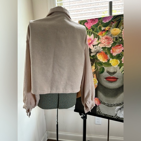 NWOT SHEIN FRENCHY FLAP POCKET, CROP CORDUROY JACKET SZ L. Trendy, neutral tone - Picture 5 of 10